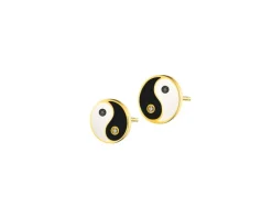 Apart Kolczyki z żółtego złota z diamentami i emalią - yin yang - 0,01 ct - próba 375< Kolczyki Z Diamentami