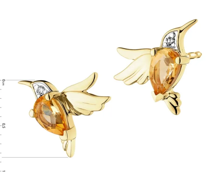 Sale Apart Kolczyki z żółtego złota z diamentami i cytrynami - kolibry - próba 585