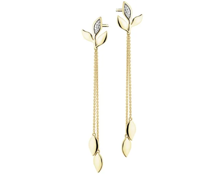 Apart Kolczyki z żółtego złota z diamentami - liście - 0,008 ct - próba 375