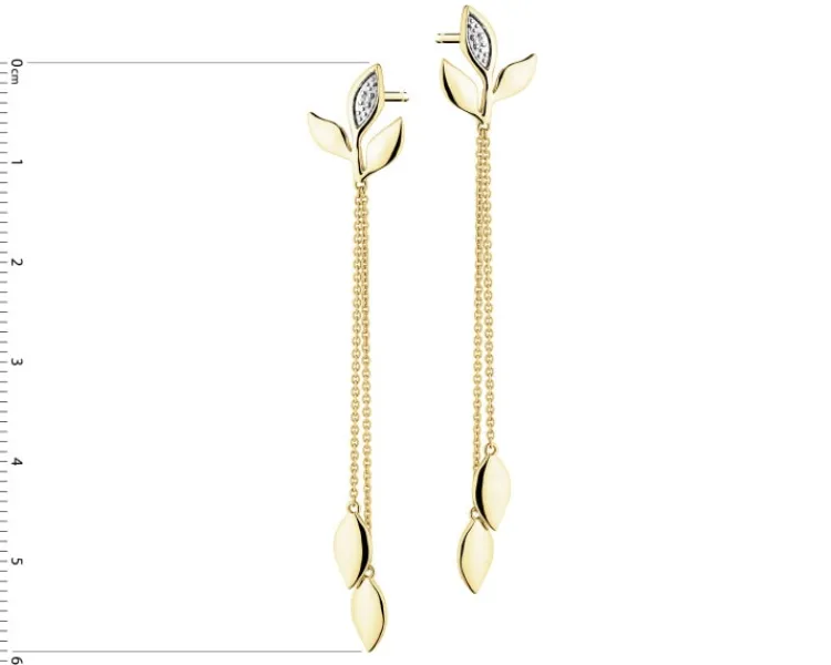 Apart Kolczyki z żółtego złota z diamentami - liście - 0,008 ct - próba 375