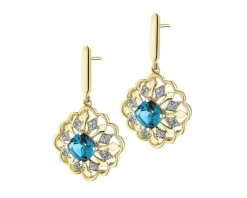 Apart Kolczyki z żółtego złota z diamentami i topazami London Blue - próba 585< Wszystkie
