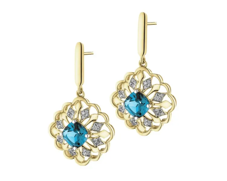 Apart Kolczyki z żółtego złota z diamentami i topazami London Blue - próba 585< Wszystkie