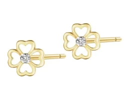 Outlet Apart Kolczyki z żółtego złota z diamentami - koniczyny - 0,005 ct - próba 375
