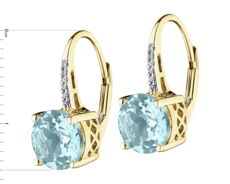 Best Apart Kolczyki z żółtego złota z diamentami i topazami Sky Blue - próba 585