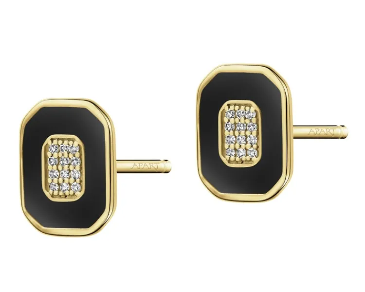 Apart Kolczyki z żółtego złota z diamentami i emalią - 0,05 ct - próba 585< Kolczyki Z Diamentami