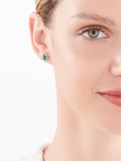 Apart Kolczyki z żółtego złota z diamentami i szmaragdami syntetycznymi - próba 375< Kolczyki Z Diamentami