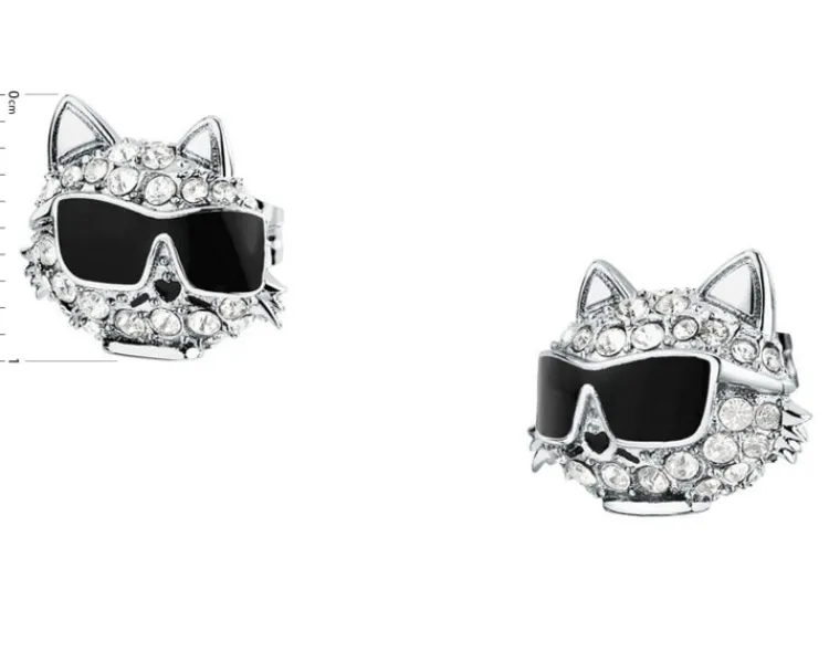 Clearance Karl Lagerfeld Kolczyki ze stali szlachetnej z cyrkoniami i emalią - kot,
