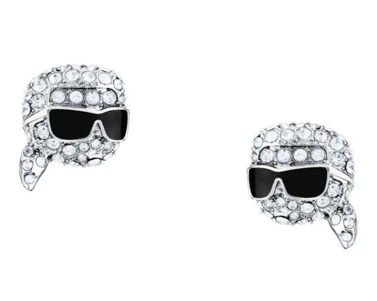Discount Karl Lagerfeld Kolczyki ze stali szlachetnej z cyrkoniami i emalią - główka