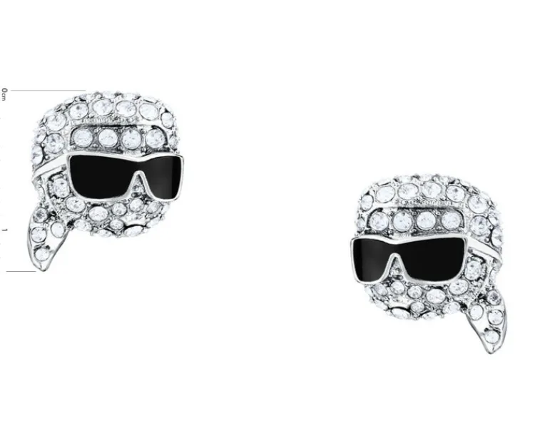 Discount Karl Lagerfeld Kolczyki ze stali szlachetnej z cyrkoniami i emalią - główka