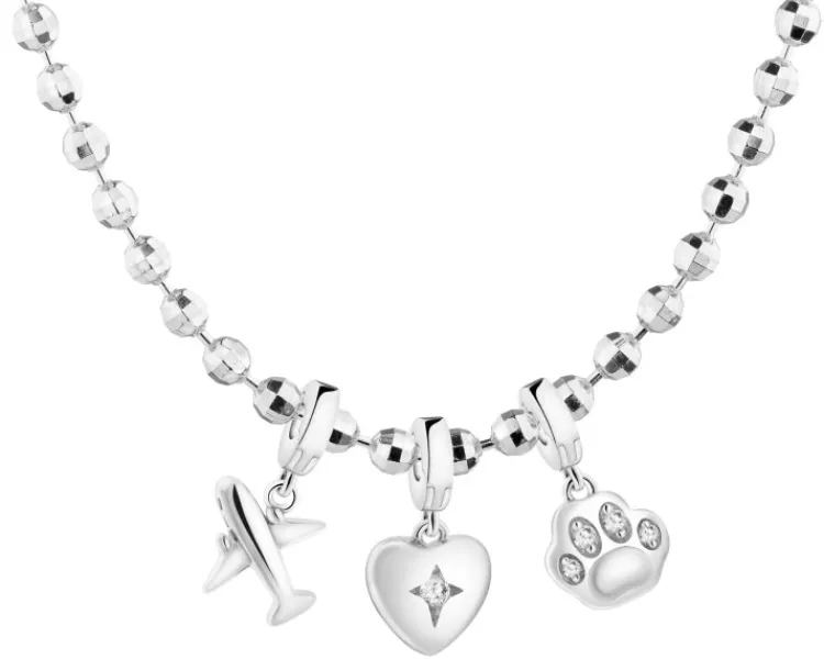 Discount Apart Naszyjnik srebrny new charms - zestaw - samolot, serce, łapka