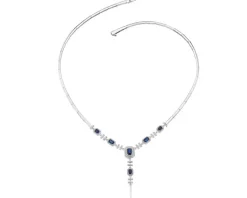 Apart Naszyjnik z białego złota z diamentami i szafirami - 42 cm - próba 750< Naszyjniki