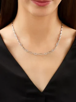 Hot Apart Naszyjnik z białego złota z diamentami - 45 cm, - 0,10 ct - próba 750