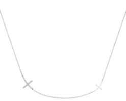 Outlet Apart Naszyjnik z białego złota z diamentami - krzyż - 0,06 ct - próba 585