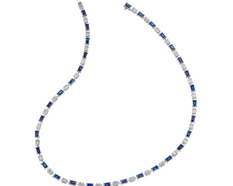 New Apart Naszyjnik z białego złota z diamentami i szafirami - 43 cm - próba 750