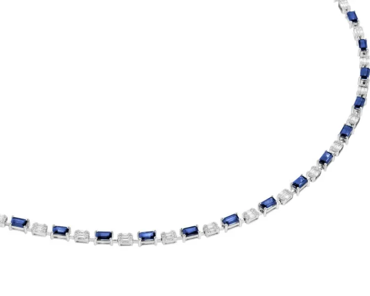 New Apart Naszyjnik z białego złota z diamentami i szafirami - 43 cm - próba 750