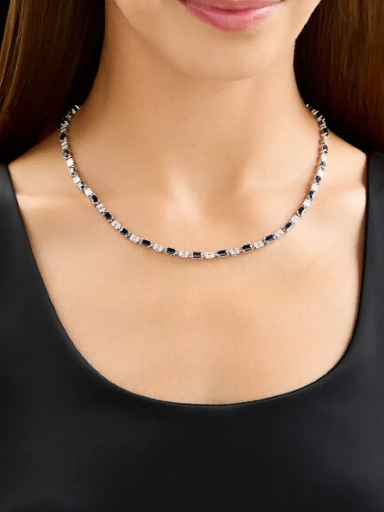 New Apart Naszyjnik z białego złota z diamentami i szafirami - 43 cm - próba 750