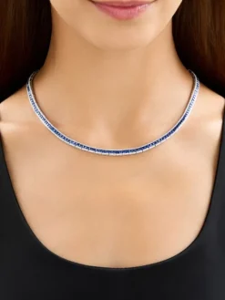 Best Apart Naszyjnik z białego złota z brylantami i szafirami - 42 cm - próba 585