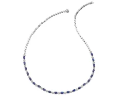 Apart Naszyjnik z białego złota z diamentami i szafirami - 43 cm - próba 585< Naszyjniki