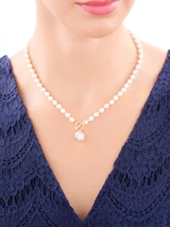 Clearance Artelioni Naszyjnik z mosiądzu pozłacany z cyrkoniami i perłami