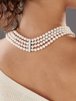 Clearance Apart Naszyjnik z perłami, brylantami i elementami białego złota - próba 585