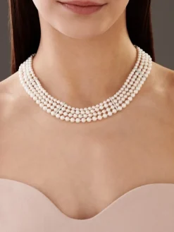 Discount Apart Naszyjnik z perłami, diamentami i elementami białego złota - próba 585