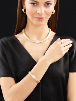 Clearance Apart Naszyjnik z żółtego i białego złota z brylantami - 45 cm - 0,54 ct - próba 750