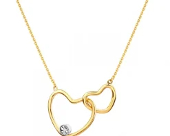 Sale Apart Naszyjnik z żółtego i białego złota z diamentem - serca - 0,003 ct - próba 375