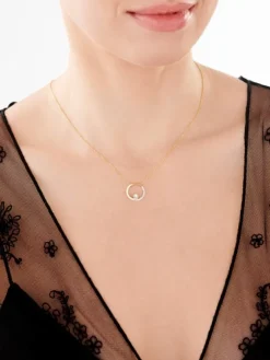 Sale Apart Naszyjnik z żółtego i białego złota z diamentami - koło - 0,05 ct - próba 375