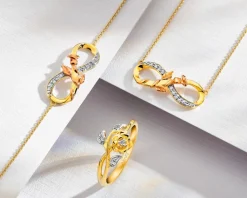 Apart Naszyjnik z żółtego i różowego złota z diamentami -  nieskończoność, róża - 0,06 ct - próba 375< Wszystkie