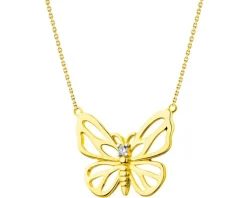 Clearance Apart Naszyjnik z żółtego złota z brylantem - motyl - 0,01 ct - próba 585