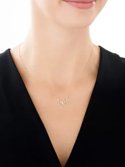 Outlet Apart Naszyjnik z żółtego złota z brylantem - motyl - 0,01 ct - próba 375