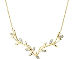 Hot Apart Naszyjnik z żółtego złota z diamentami - liście - 0,02 ct - próba 375