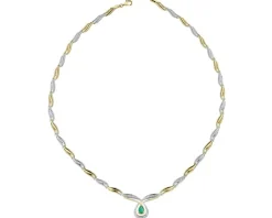 Hot Apart Naszyjnik z żółtego złota z diamentami i szmaragdem - 45 cm - próba 585