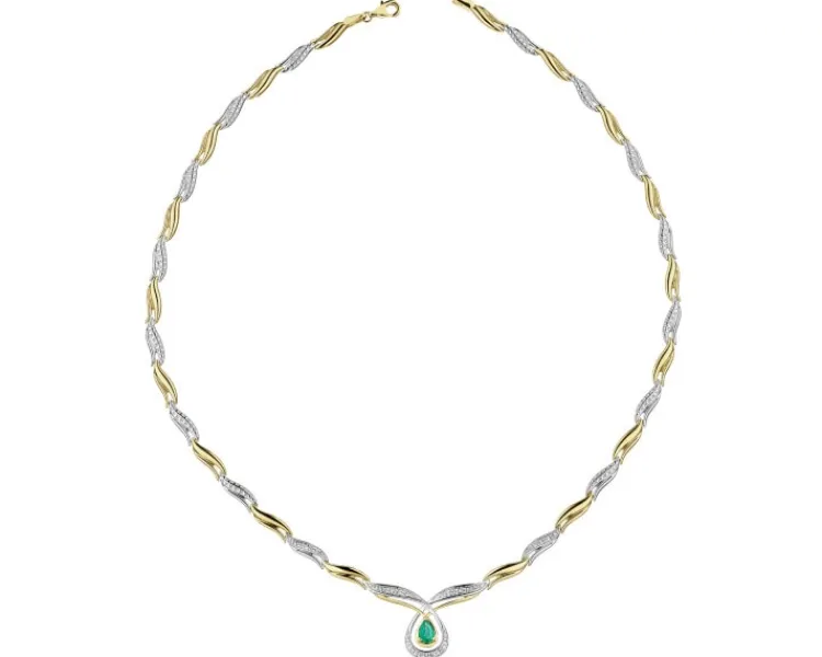 Hot Apart Naszyjnik z żółtego złota z diamentami i szmaragdem - 45 cm - próba 585