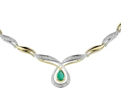 Hot Apart Naszyjnik z żółtego złota z diamentami i szmaragdem - 45 cm - próba 585