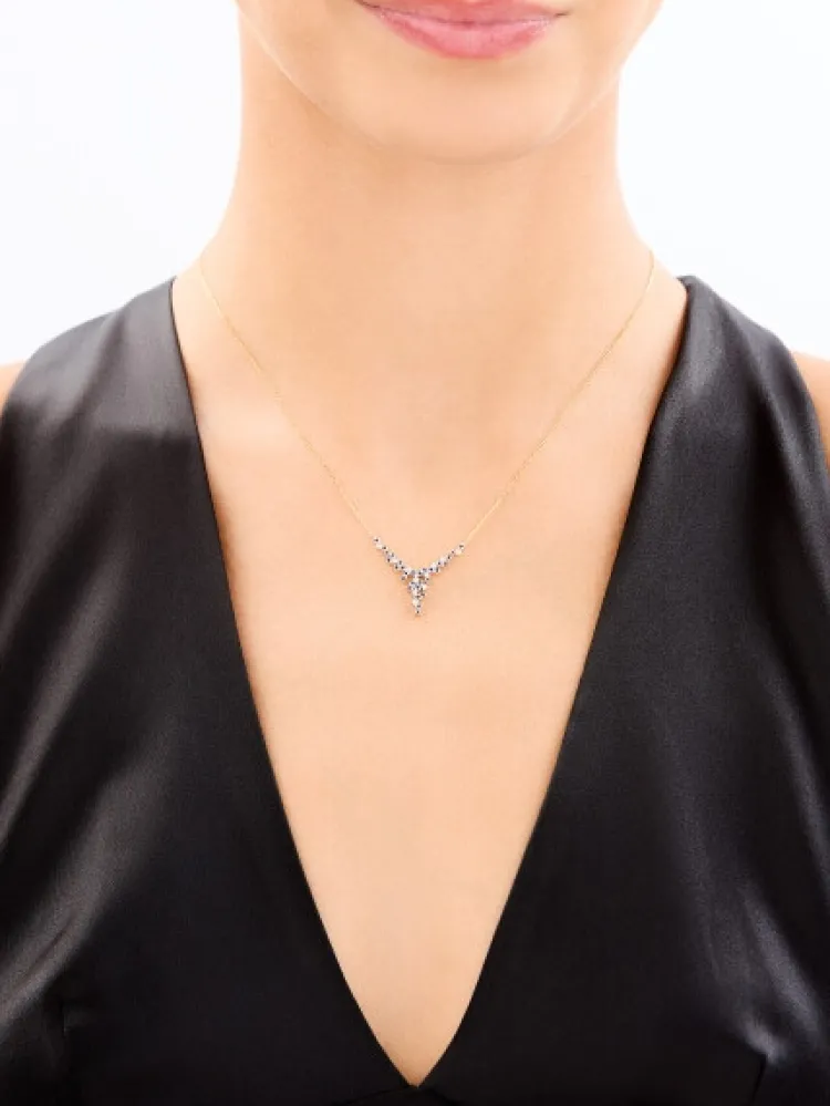 Discount Apart Naszyjnik z żółtego złota z diamentami i szafirami - próba 585
