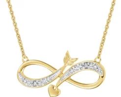 Hot Apart Naszyjnik z żółtego złota z diamentami - nieskończoność, serce - 0,008 ct - próba 375