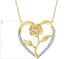 Clearance Apart Naszyjnik z żółtego złota z diamentami - serce, róża - 0,03 ct - próba 375