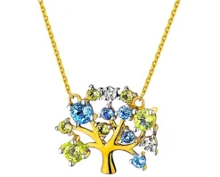 Sale Apart Naszyjnik z żółtego złota z diamentami, peridotami i topazami - drzewko - próba 375