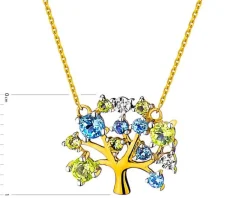 Sale Apart Naszyjnik z żółtego złota z diamentami, peridotami i topazami - drzewko - próba 375