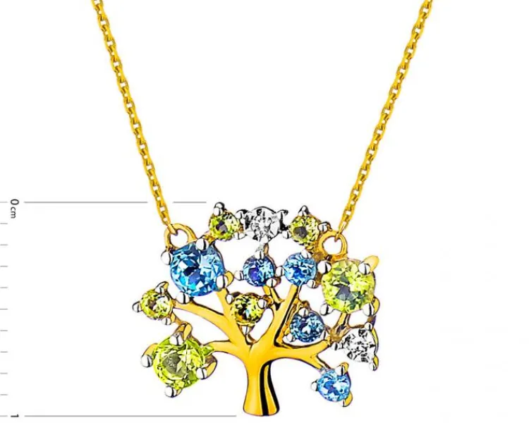 Sale Apart Naszyjnik z żółtego złota z diamentami, peridotami i topazami - drzewko - próba 375