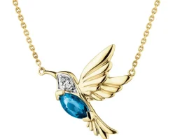 Hot Apart Naszyjnik z żółtego złota z diamentami i topazem London Blue - koliber - próba 375