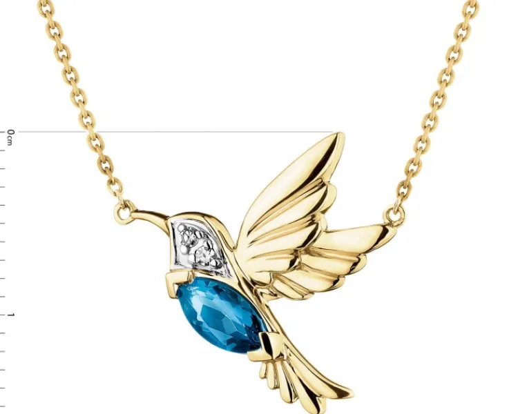 Hot Apart Naszyjnik z żółtego złota z diamentami i topazem London Blue - koliber - próba 375