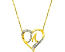 Sale Apart Naszyjnik z żółtego złota z diamentami - serce, litera M - 0,01 ct - próba 375