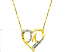 Sale Apart Naszyjnik z żółtego złota z diamentami - serce, litera M - 0,01 ct - próba 375