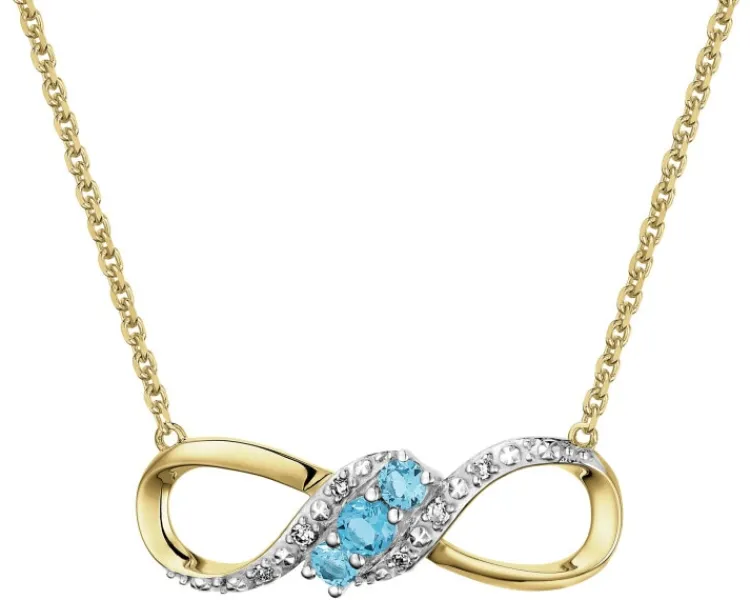 Sale Apart Naszyjnik z żółtego złota z diamentami i topazami London Blue - nieskończoność - próba 375
