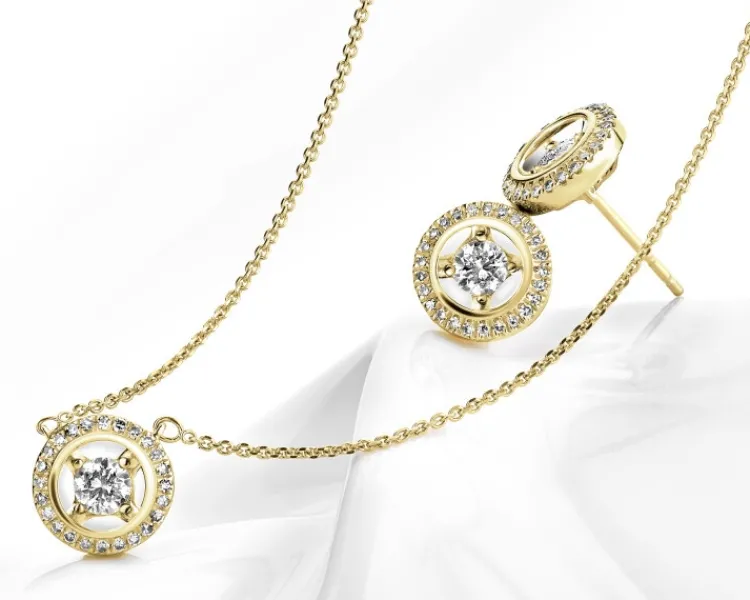 Clearance Apart Naszyjnik z żółtego złota z diamentami - koło - 0,15 ct - próba 585