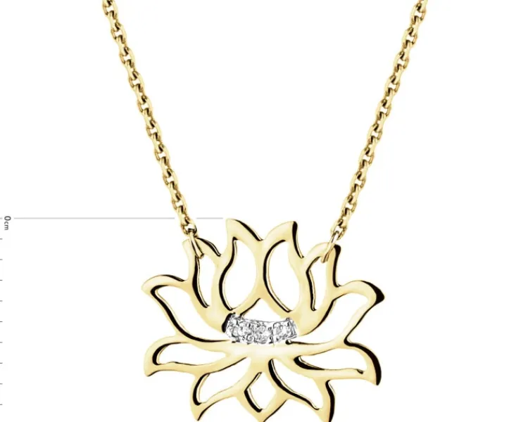 Discount Apart Naszyjnik z żółtego złota z diamentami - kwiat lotosu - 0,01 ct - próba 375