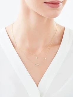 Apart Naszyjnik z żółtego złota z diamentami - gwiazdy, Księżyc - 0,04 ct - próba 375