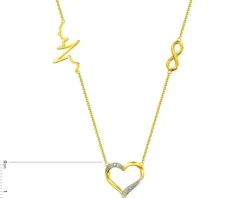 Sale Apart Naszyjnik z żółtego złota z diamentami - serce, nieskończoność, EKG serca - 0,006 ct - próba 585